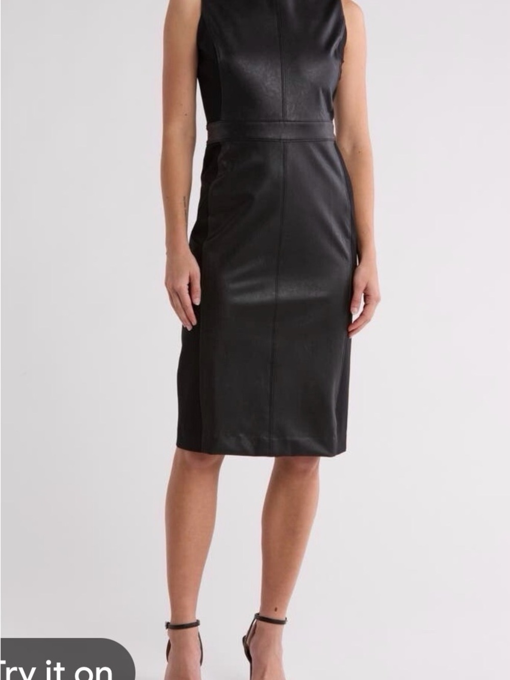 SPANX Black  Leather-Like Combo Fitted Dress